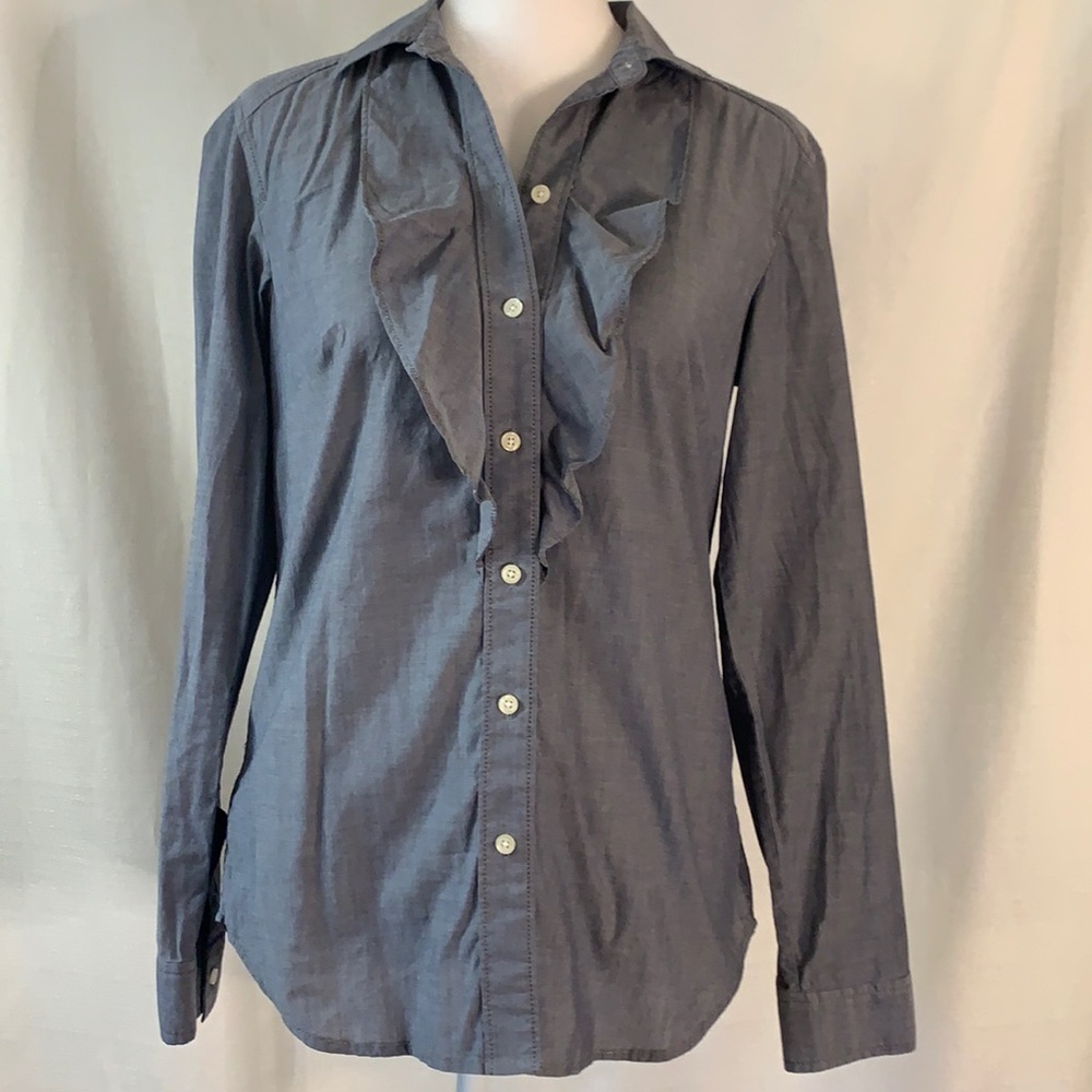 Ann Taylor Ruffled Front Button Up Blouse